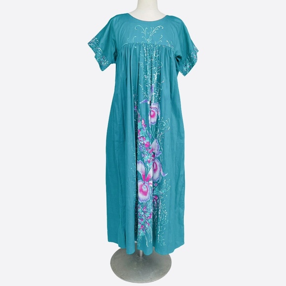 SABRINA by MERVYNS Women’s Size M Green Floral Vintage Empire Waist Nightgown - Picture 1 of 2